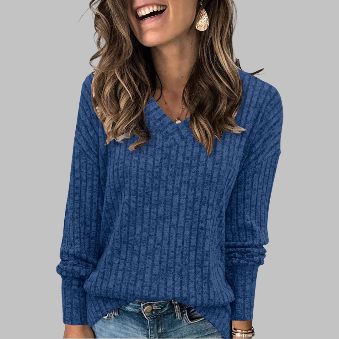 KASHA - Casual V-Neck Long Sleeve Sweater