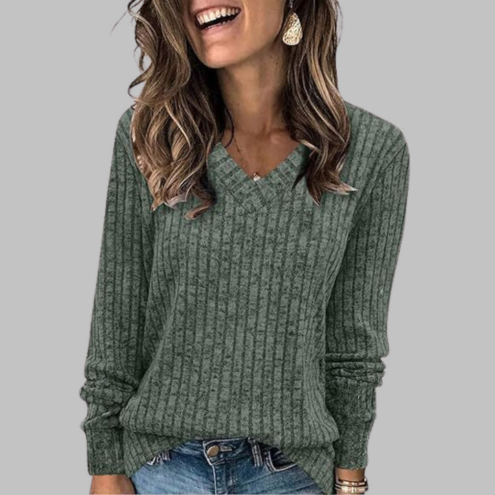 KASHA - Casual V-Neck Long Sleeve Sweater