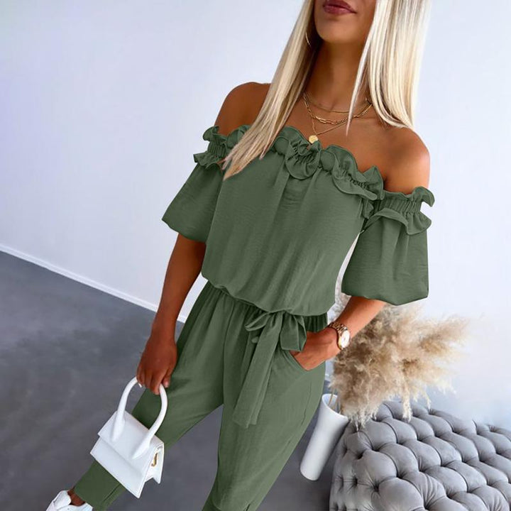 Lyvia | Chic Off Shoulder Frill Tie-Waist Jumpsuit