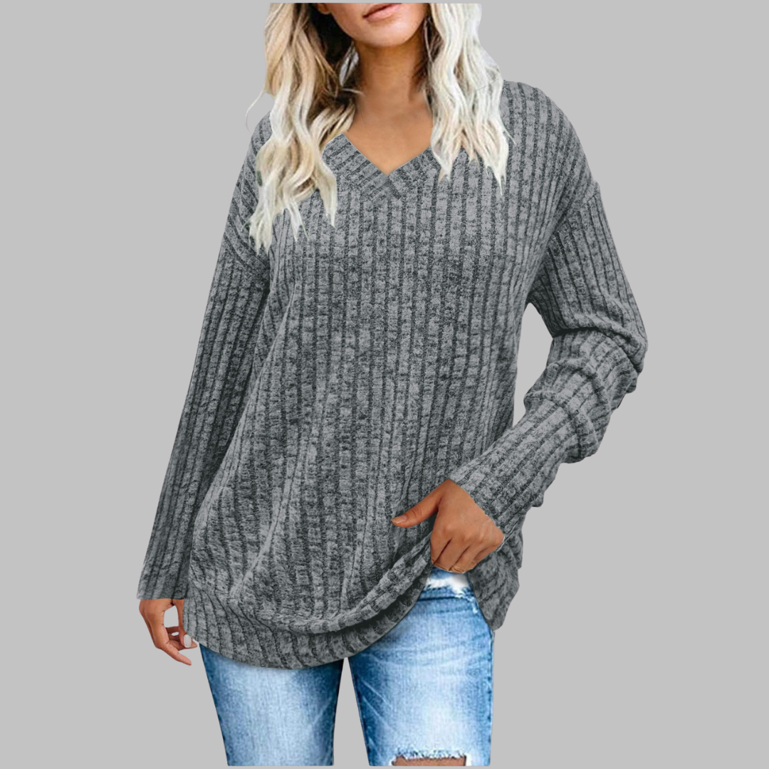 KASHA - Casual V-Neck Long Sleeve Sweater