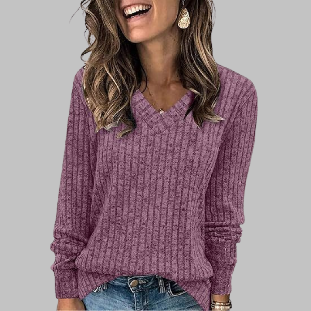 KASHA - Casual V-Neck Long Sleeve Sweater