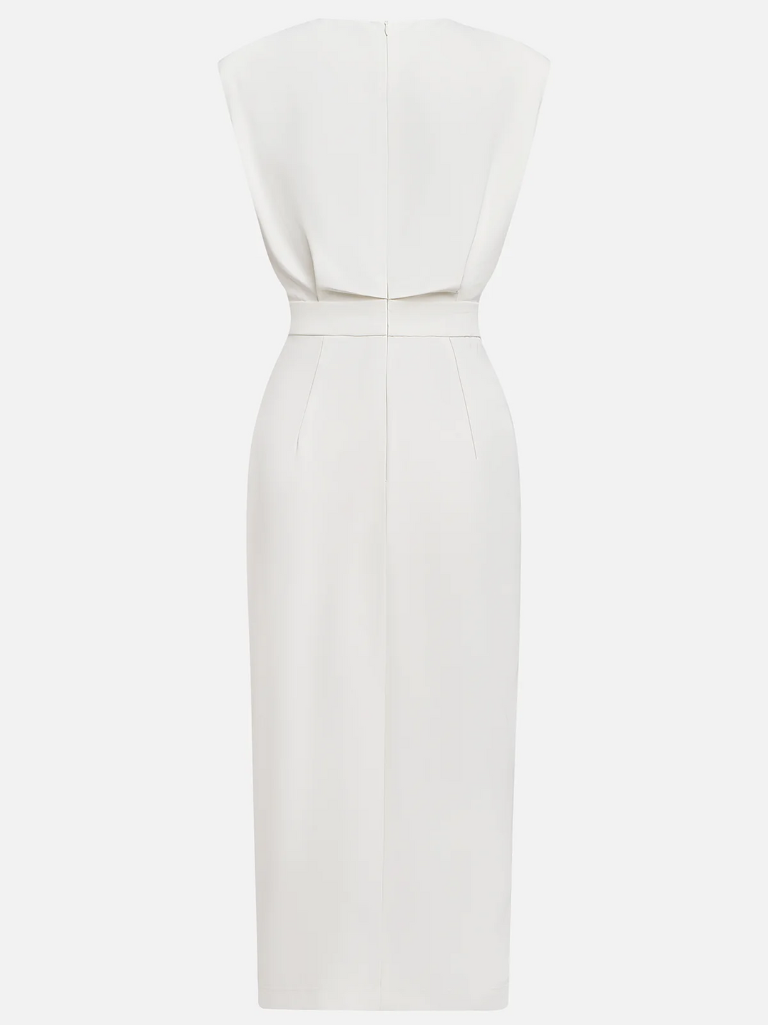 Genevieve | Solid Midi Dress with Button Slit and Round Neckline