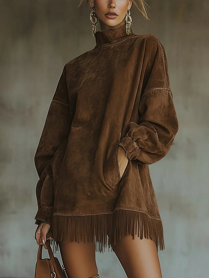 Sophia | Cozy Suede Fringe Dress