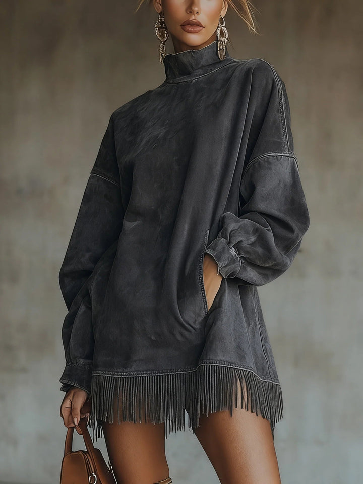 Sophia | Cozy Suede Fringe Dress