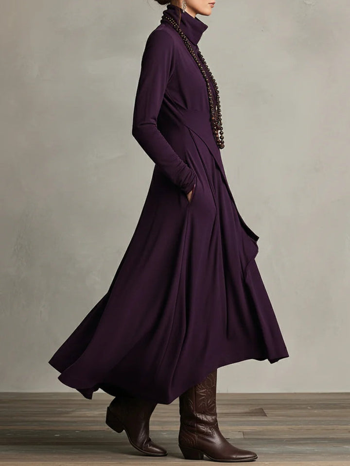 Elysian | Asymmetrical Pleated Maxi Dress with Turtleneck