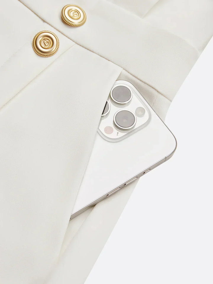 Genevieve | Solid Midi Dress with Button Slit and Round Neckline