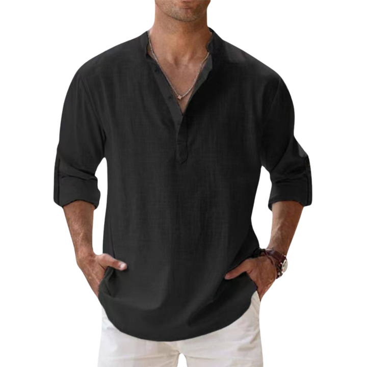 James™ | Linen Effect Cotton Henley Shirt